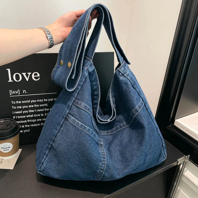 Large Canvas Denim Crossbody Tote Bag – Women's Shoulder Bag Crossbody Tote Bag Nixie