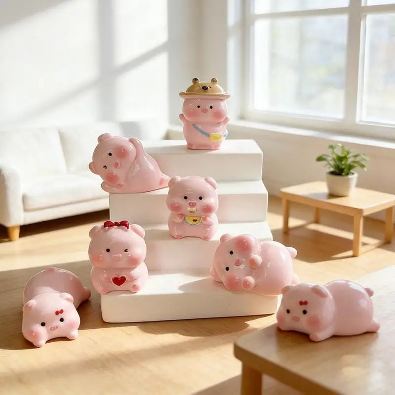 Cute Mini Pink Pig Figurine – Desk & Car Dashboard Ornament Mini Resin Figurine Nixie