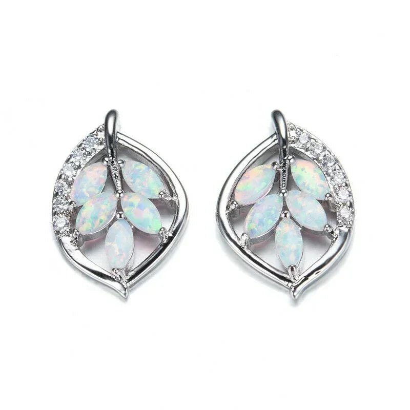 Blue Simulated Opal Heart Stud Earrings with Rhinestones Stud Earrings Nixie