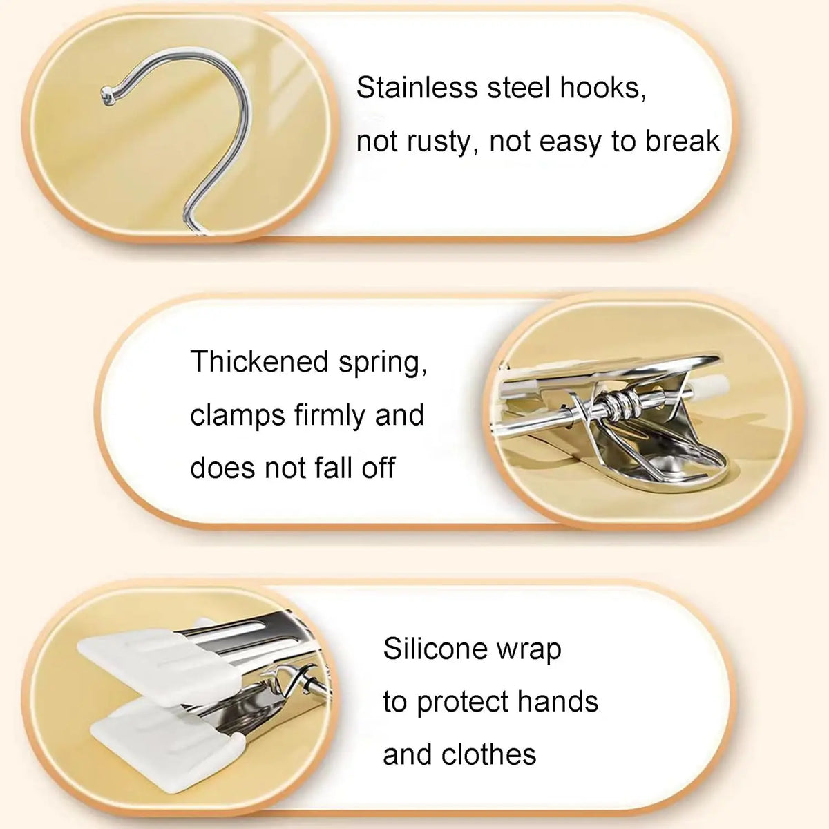 5-Pack Stainless Steel Clothespins with Hook – Laundry Clips Laundry Clothespins Nixie