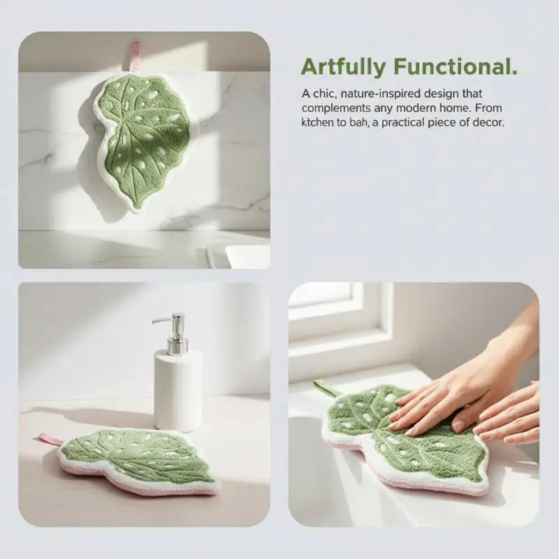 Leaf-Shaped Hand Towel – Soft Coral Fleece Hanging Towel Decorative Hand Towel Nixie