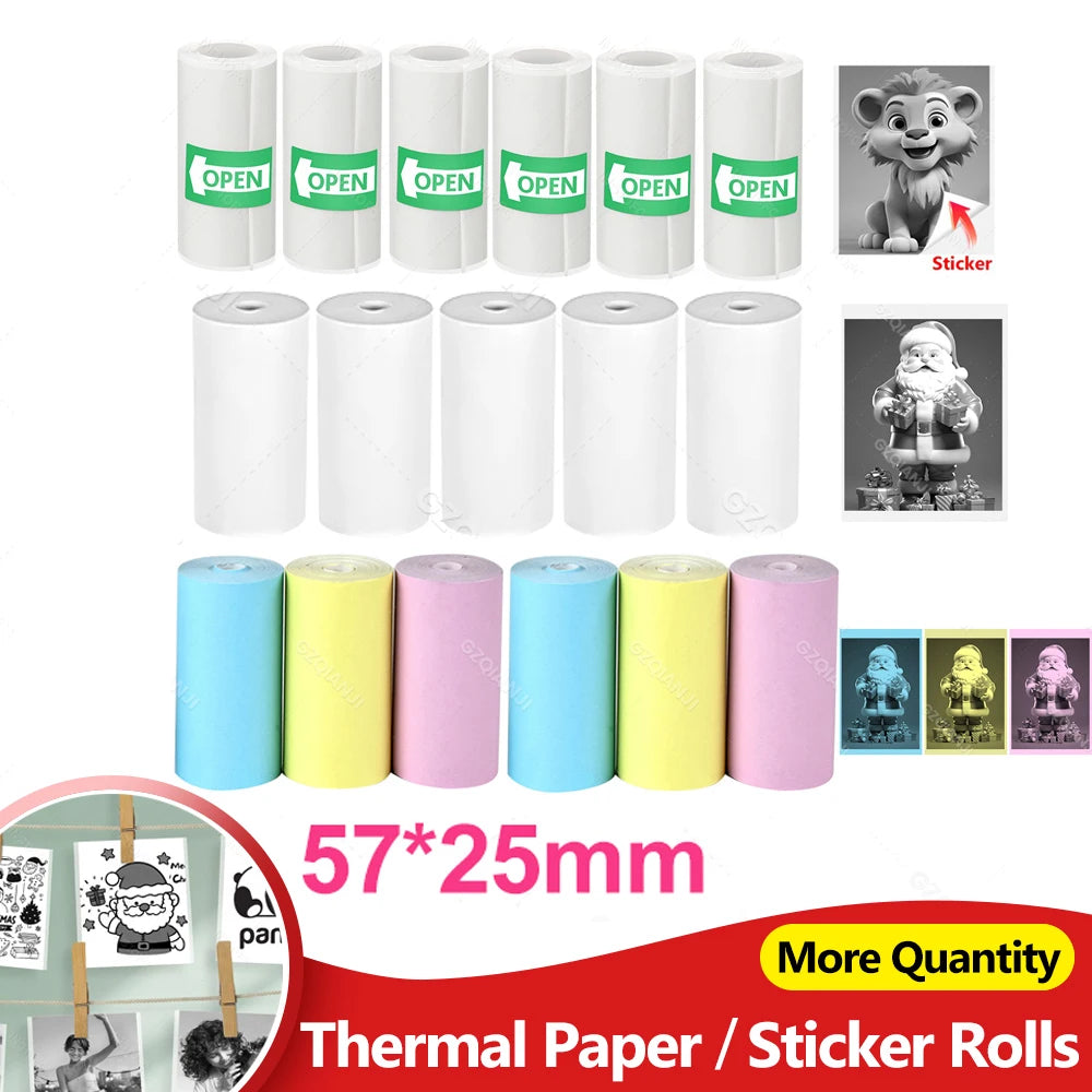 57x25mm Thermal Paper Label Sticker Rolls for Mini Printer & Camera