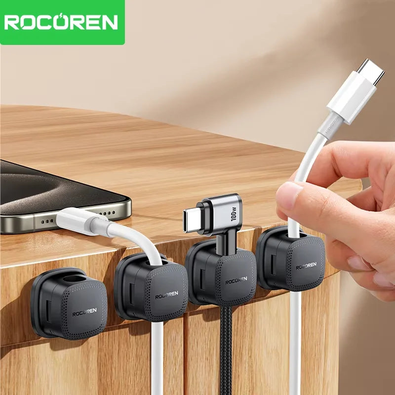 Rocoren Magnetic Cable Organizer 6PCS – Under Desk Wire Clips Cable Management Clips Nixie