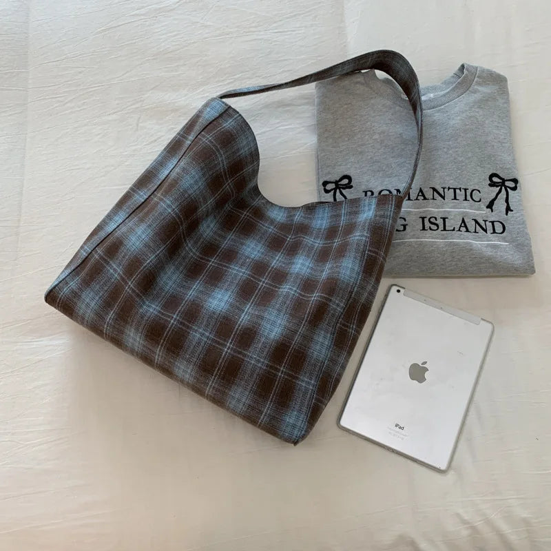 Women's Large Tote Bag – Plaid Casual Shoulder Commuter Bag Tote Shoulder Bag Nixie