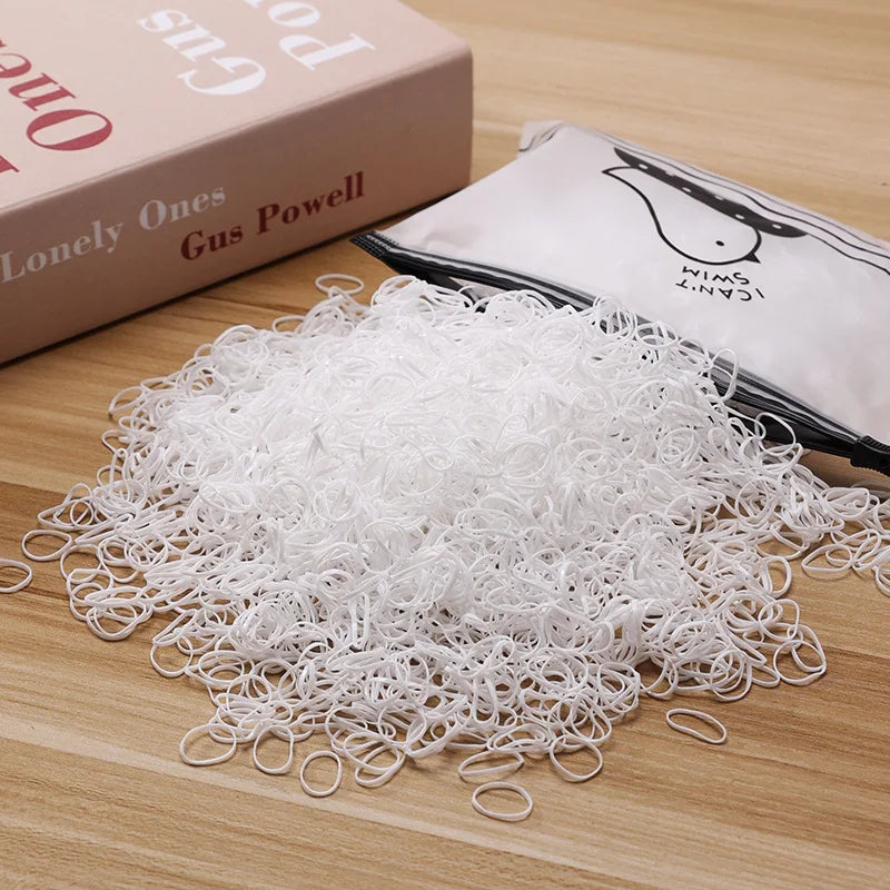 1000/2000pcs Kids Colourful Elastic Hair Ties & Ponytail Bands Kids Hair Ties Nixie 9-WHITE 1000PCS