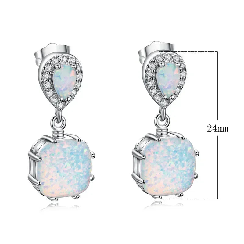 White Simulated Opal Dangle Earrings – Zinc Alloy Hook Style Dangle Earrings Nixie