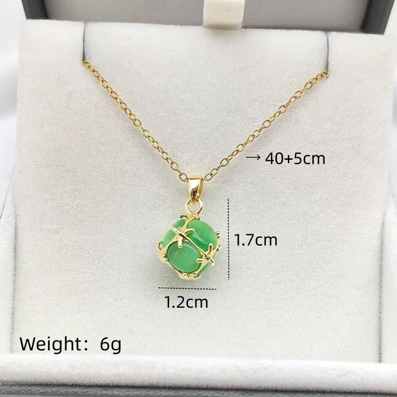 Women's Opal Copper Geometric Pendant Necklace | Clavicle Chain Pendant Necklace Nixie