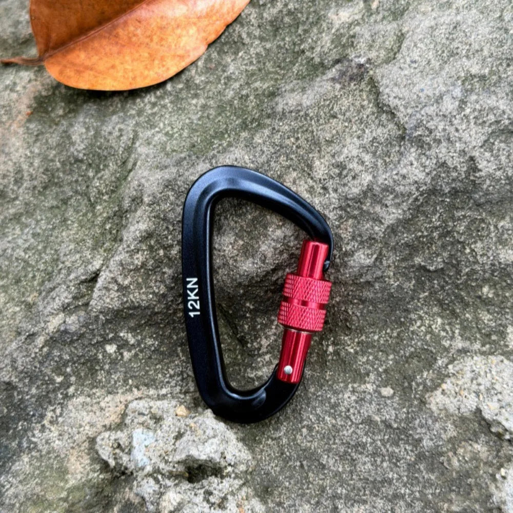 12KN Aluminum D-Shape Safety Carabiner Climbing Lock – 7 Colors Safety Carabiner Nixie Black-Red