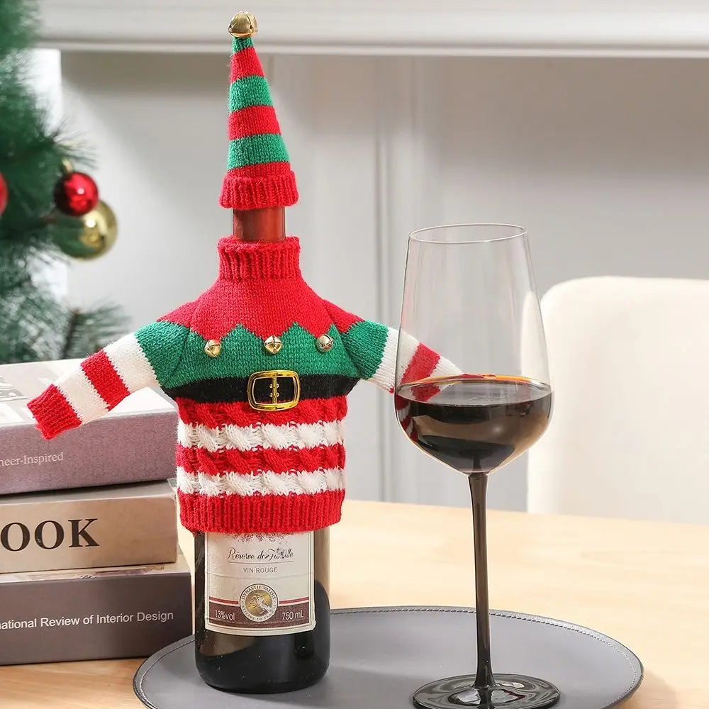 Christmas Knitted Wine Bottle Cover | Festive Sleeve Gift Bag Holiday Bottle Cover Nixie