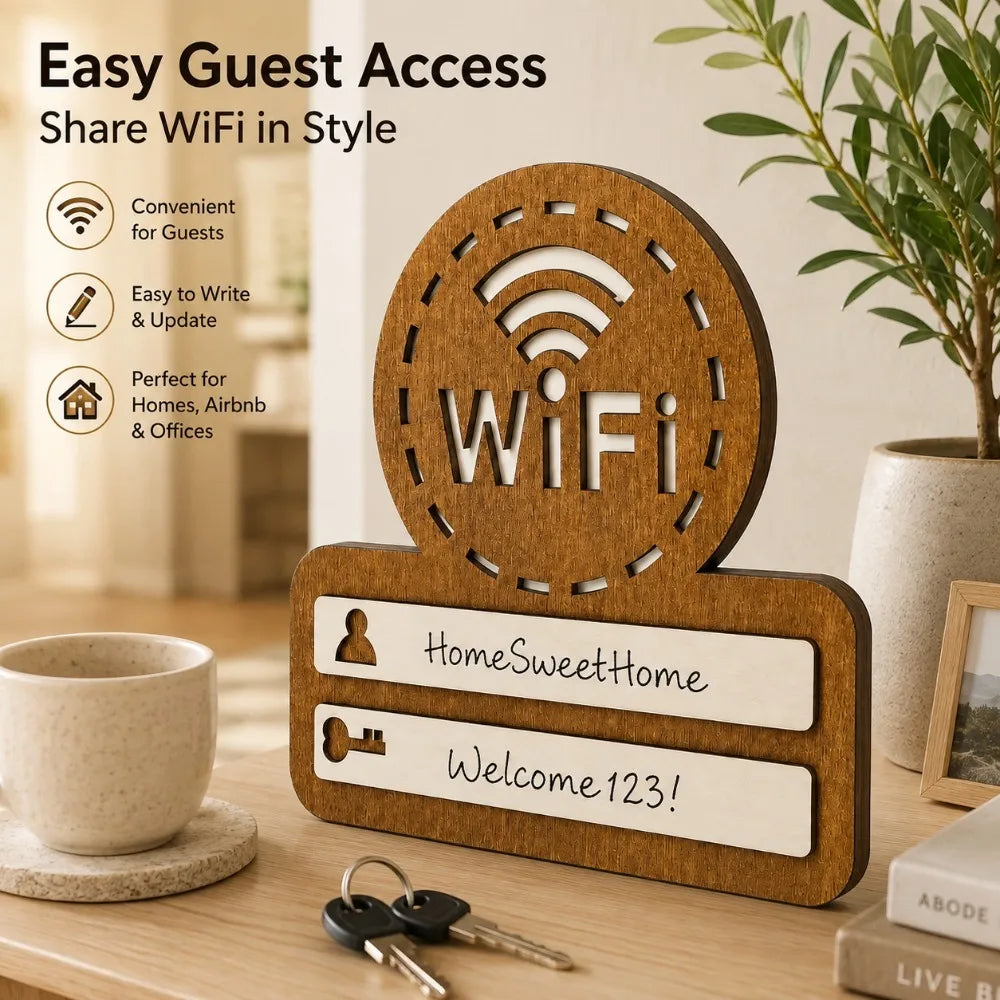 WiFi Password Wall Plaque – Self-Adhesive Wooden Sign + Pen WiFi Wall Sign Nixie