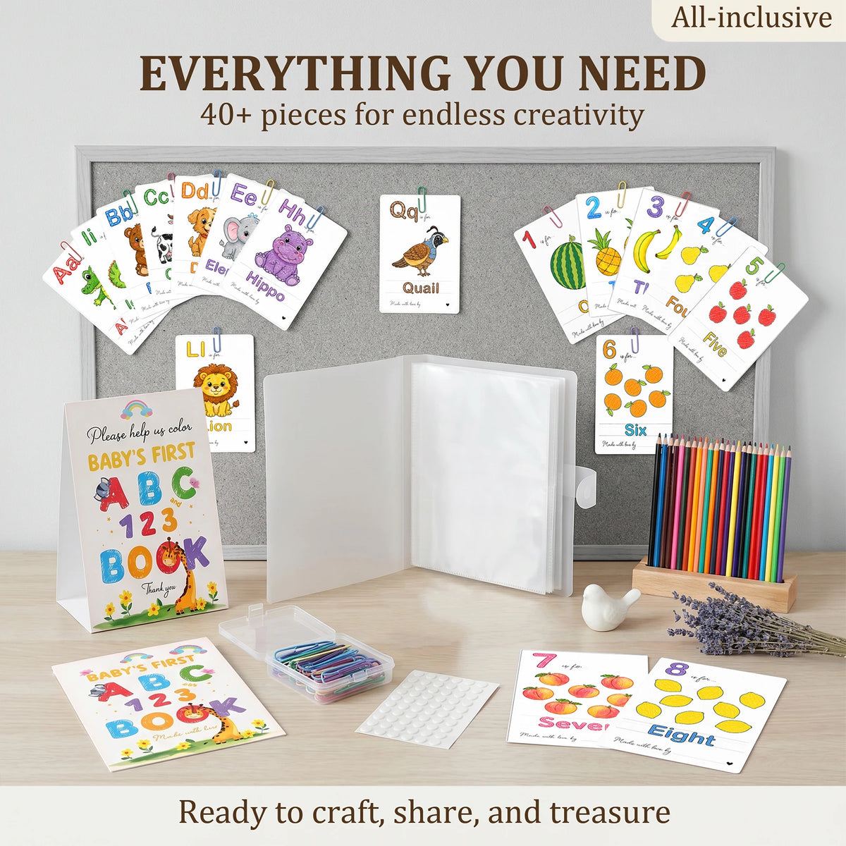 Montessori ABC & 123 Baby Shower Guest Book Coloring Kit Educational Activity Kit Nixie
