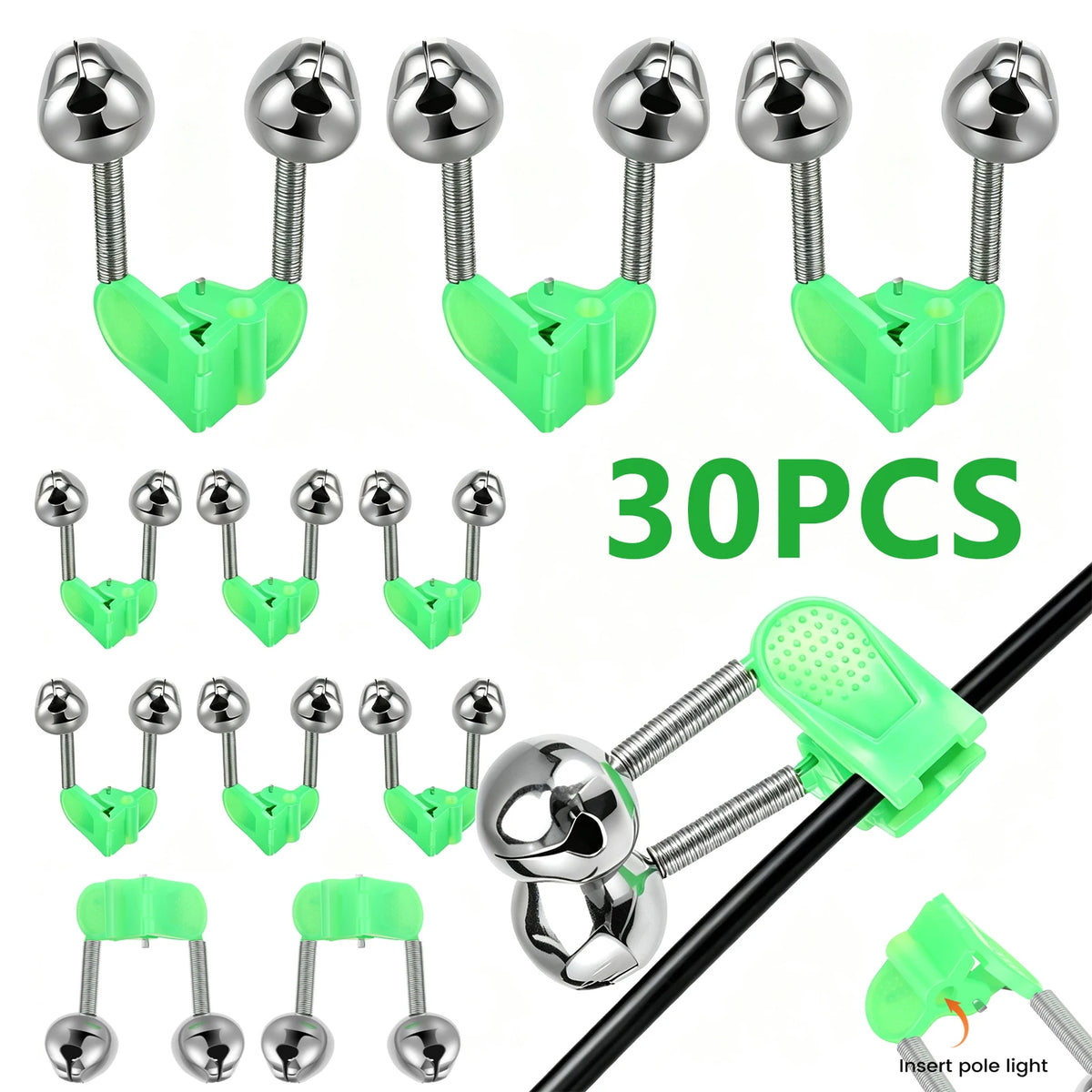 30-Pack Fishing Rod Bite Alarm Bells – Clip-On Fish Indicators Fishing Bite Alarms Nixie