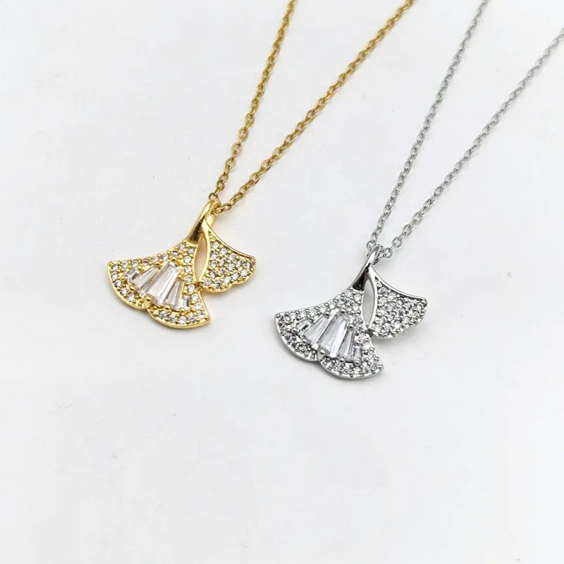 Copper Leaf Pendant Necklace with Zirconia | Women's Clavicle Chain Pendant Necklace Nixie