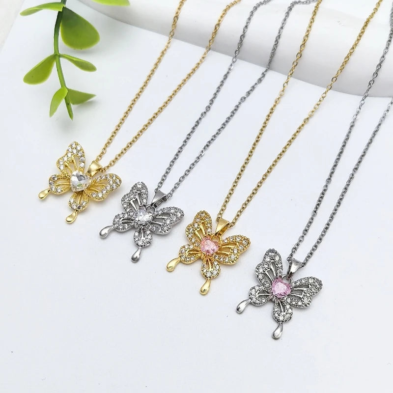 Hollow Butterfly Pendant Choker Necklace – Copper & Zircon Pendant Choker Necklace Nixie