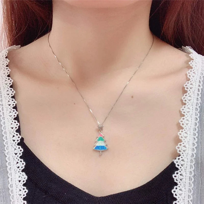 Rainbow Opal Star Tree Pendant Necklace | Mood Tracker Pendant Necklace Nixie