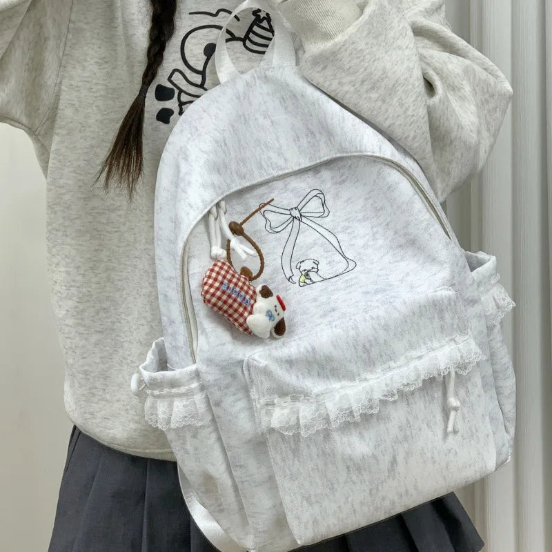 Korean Embroidered Canvas Backpack – Cute Lightweight Student Bag