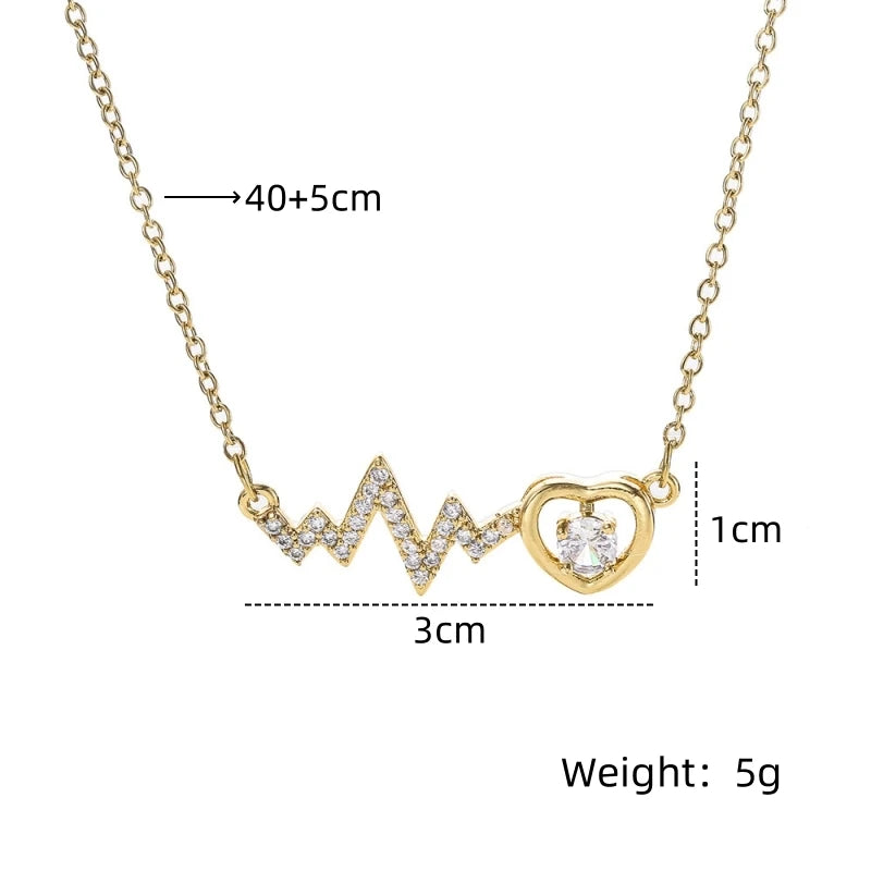 Heart ECG Copper Pendant Necklace | Stainless Steel Clavicle Chain Pendant Necklace Nixie