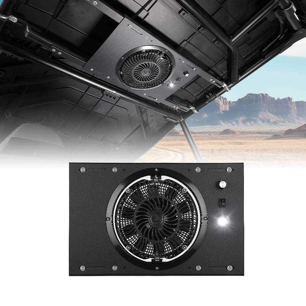 UTV Cab Cooling Fan with LED Dome Light | Clamp-On Aluminum Mount UTV Roof Cooling Fan Nixie