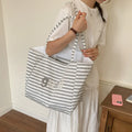 Striped Canvas Tote Bag – Large Women's Shoulder Bag | Nixie Canvas Tote Bag Nixie Off-white stripes