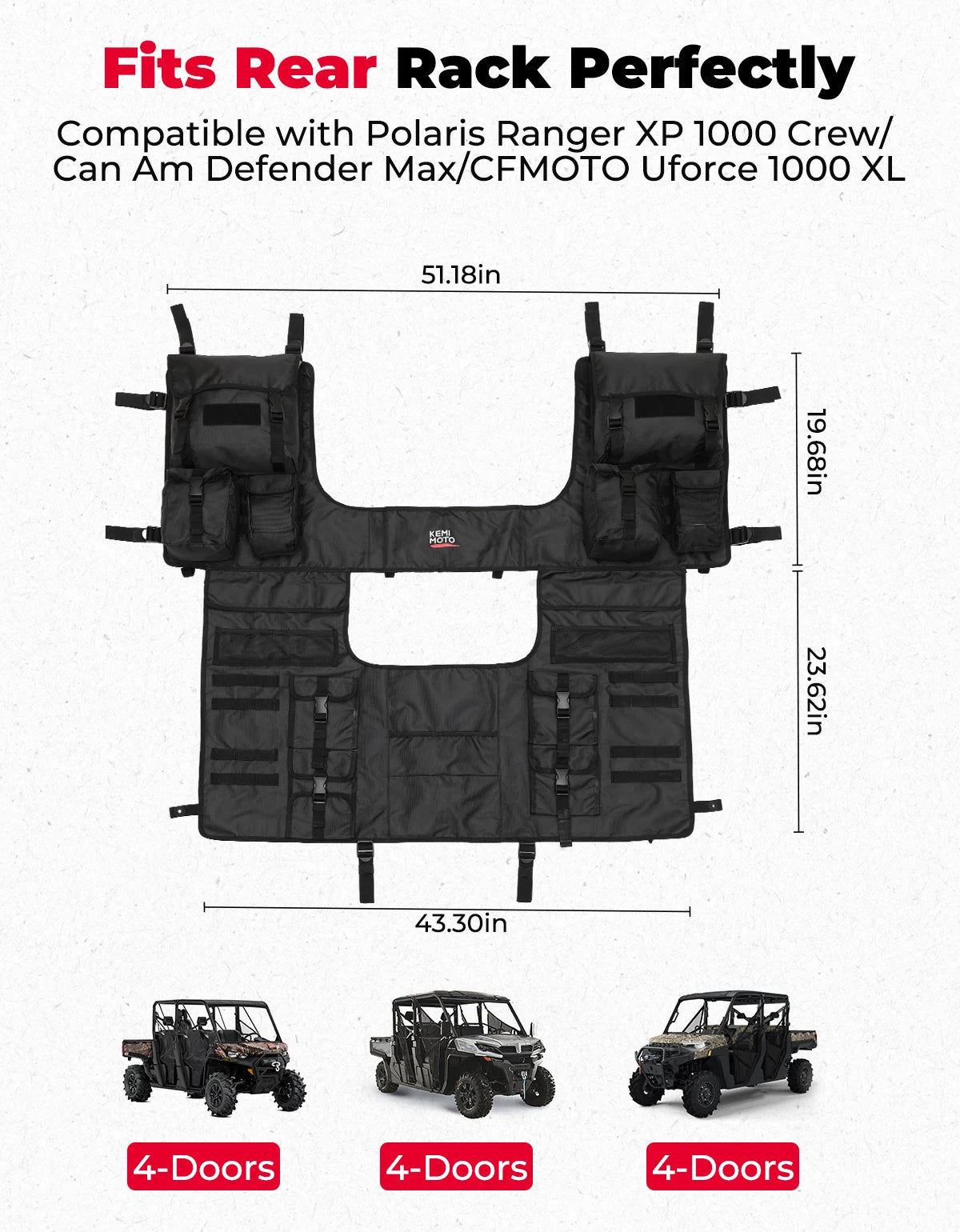 KEMIMOTO UTV Storage Bag Seat Back Rack – Polaris, Can-Am, CFMOTO UTV Storage Rack Nixie