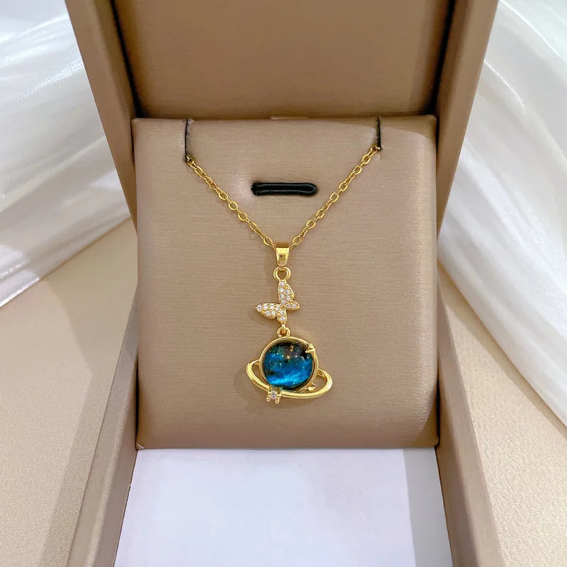 Starry Sky Butterfly Pendant Necklace Gold Stainless Steel Pendant Necklace Nixie