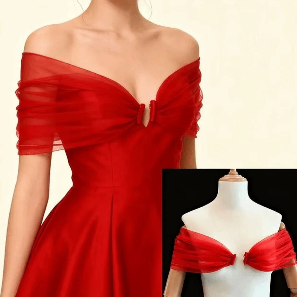 Off-Shoulder Sheer Chiffon Bridal Shawl – DIY Arm Straps Bridal Wrap Shawl Nixie Red