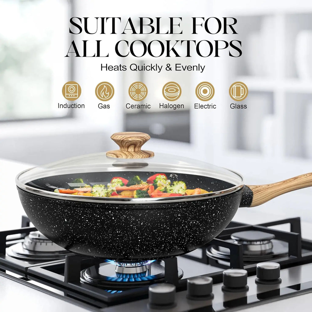 MICHELANGELO 12" Non-Stick Wok Set with Lid, Steamer & Fry Basket Non-Stick Wok Set Nixie