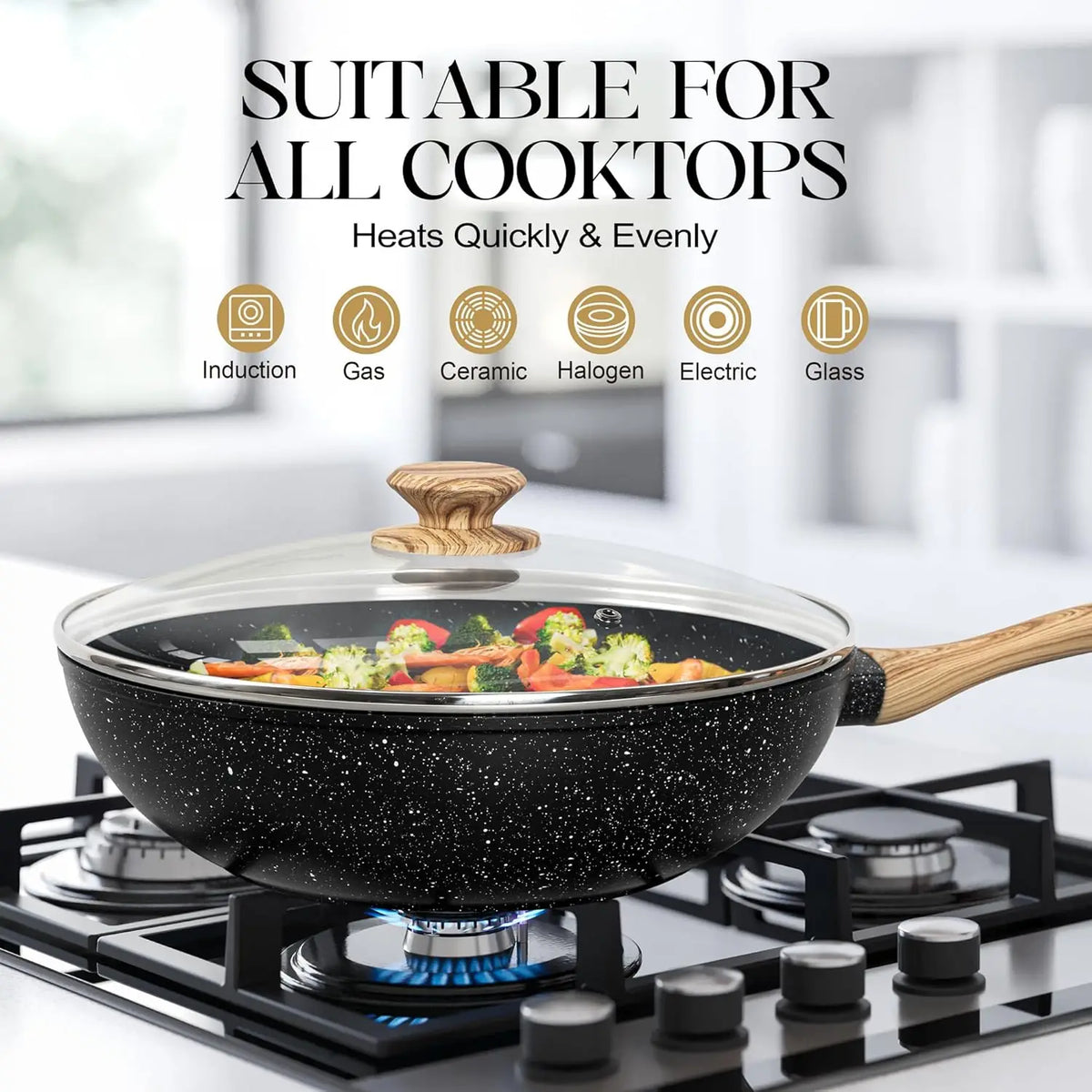 MICHELANGELO 12" Non-Stick Wok Set with Lid, Steamer & Fry Basket Non-Stick Wok Set Nixie