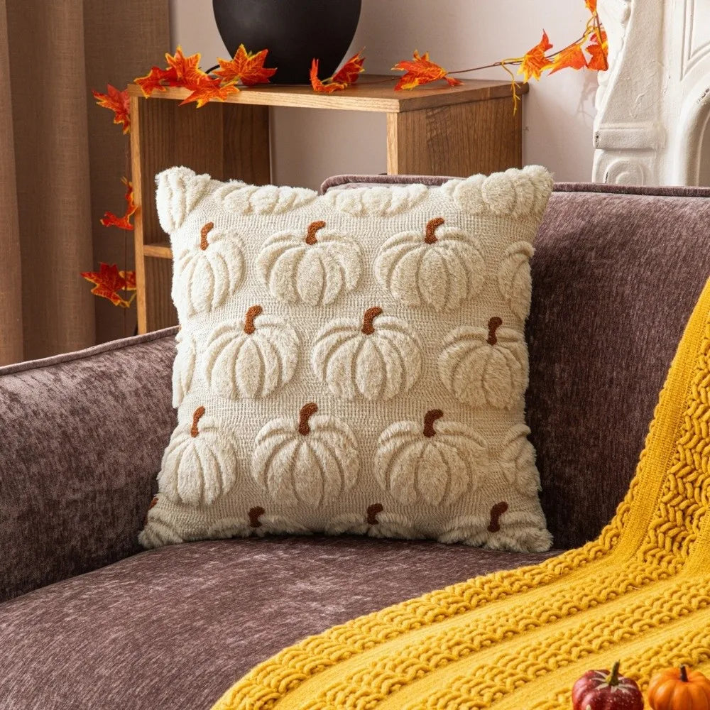Halloween Pumpkin Tufted Throw Pillow Cover 45x45cm Fall Decor