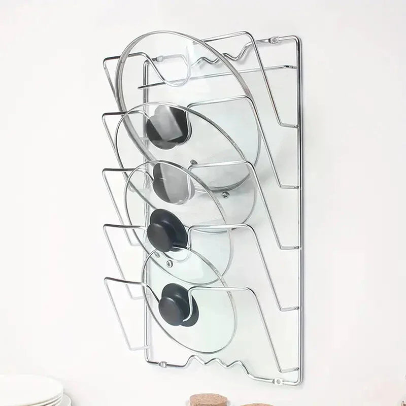 5-Layer Wall-Mounted Pot Lid Rack – Rust-Free Kitchen Organizer Pot Lid Rack Nixie