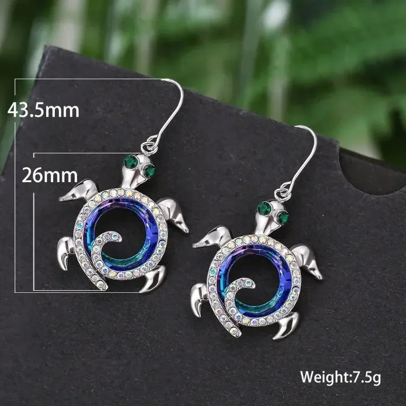 Sea Turtle Drop Earrings | Rainbow Rhinestone Zinc Alloy Drop Earrings Nixie