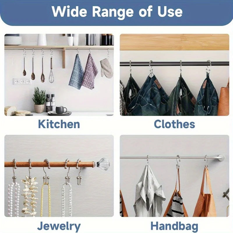 Stainless Steel Shower Curtain Hooks Roller Ball Double-Sided Rings Shower Curtain Hooks Nixie