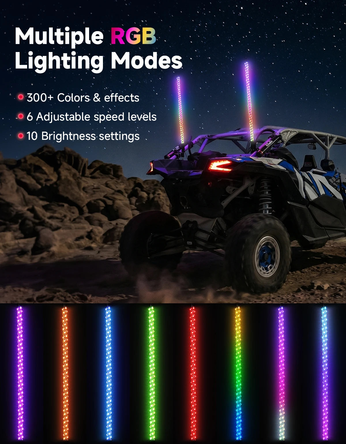 KEMIMOTO 3FT LED Whip Lights for UTV ATV – 300+ Modes, IP67 UTV ATV Whip Lights Nixie