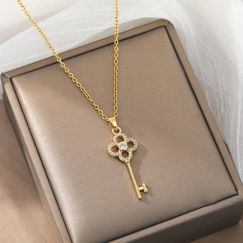Gold-Plated Copper Key Pendant Necklace for Women | Minimalist Pendant Necklace Nixie