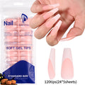120Pcs Glitter Press On Nails – Nude White French False Nails Press On Nails Nixie TD208-S1