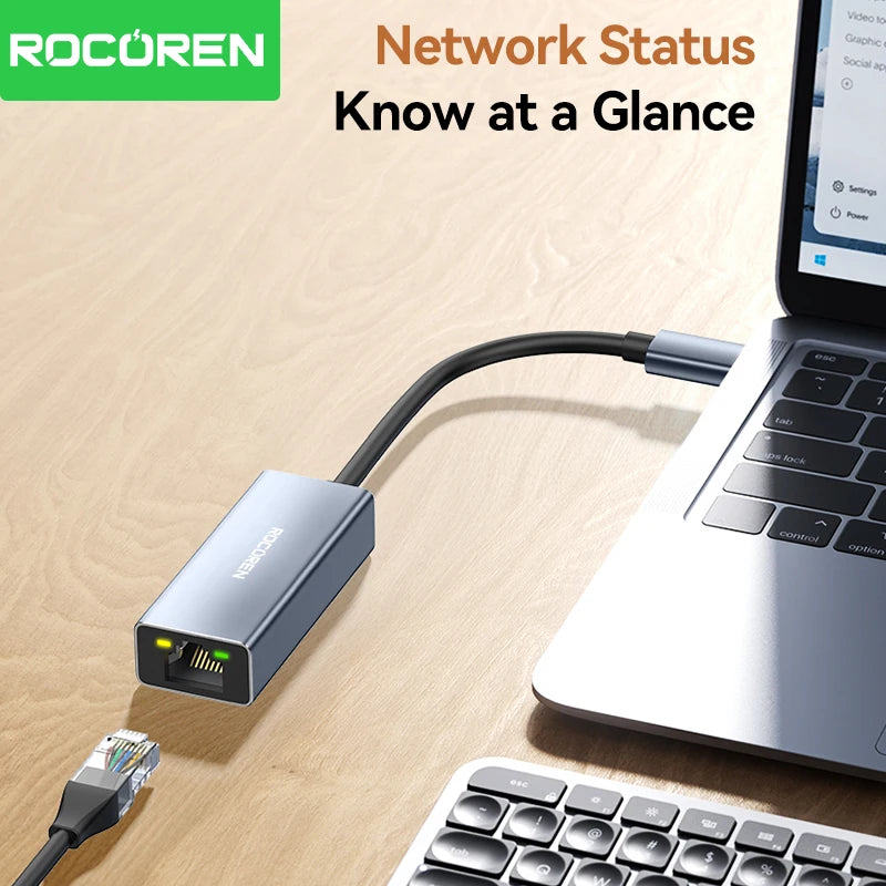 Rocoren USB-C to RJ45 Gigabit Ethernet Adapter 1000Mbps USB Ethernet Adapter Nixie