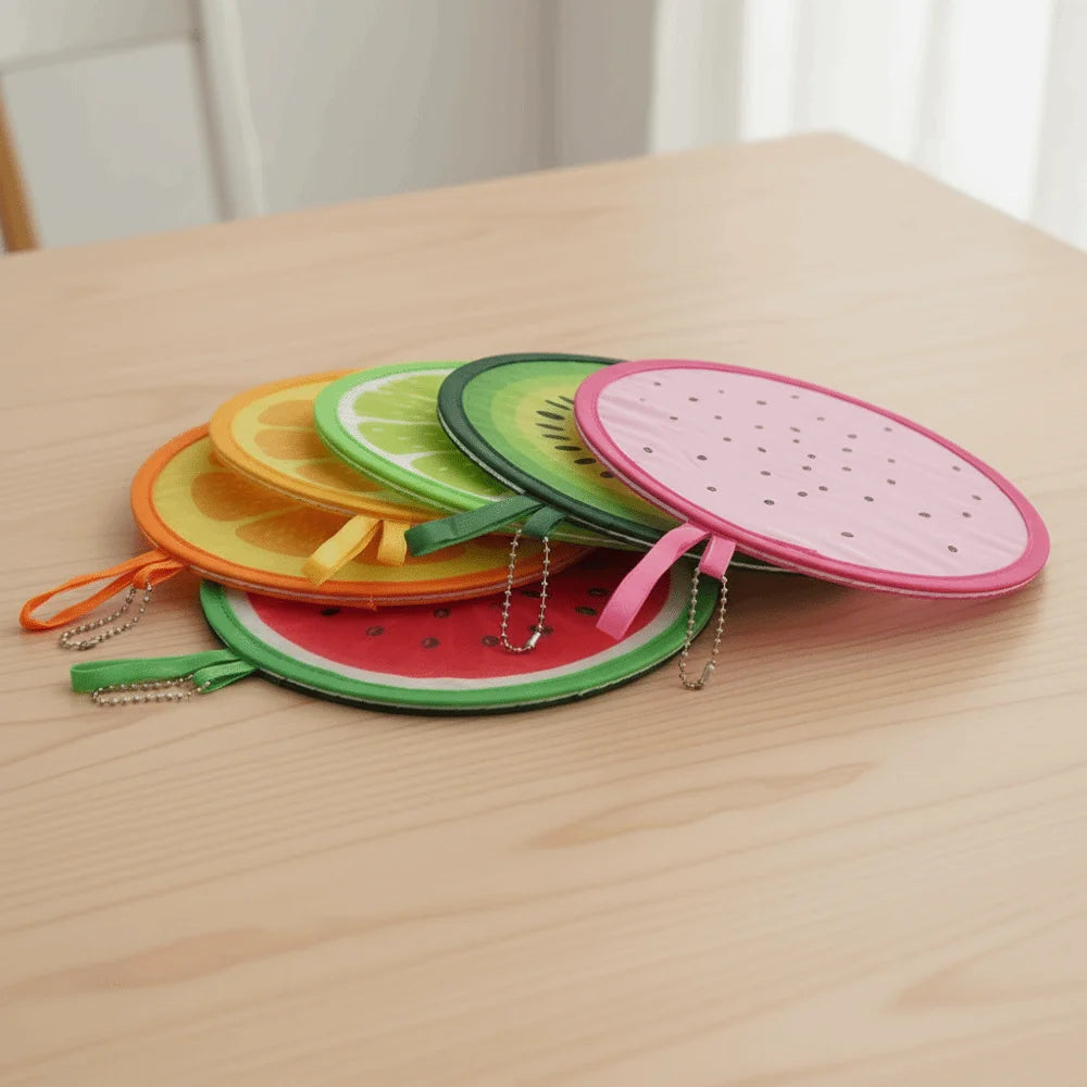 Round Foldable Hand Fan – Cute Fruit Cartoon Portable Design