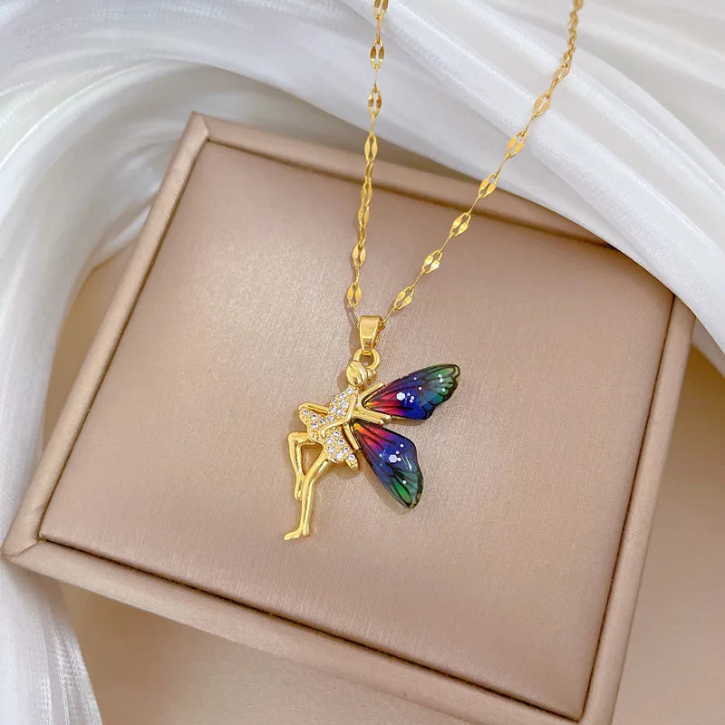 Flower Fairy Pendant Necklace | Gold Stainless Steel Women Pendant Necklace Nixie