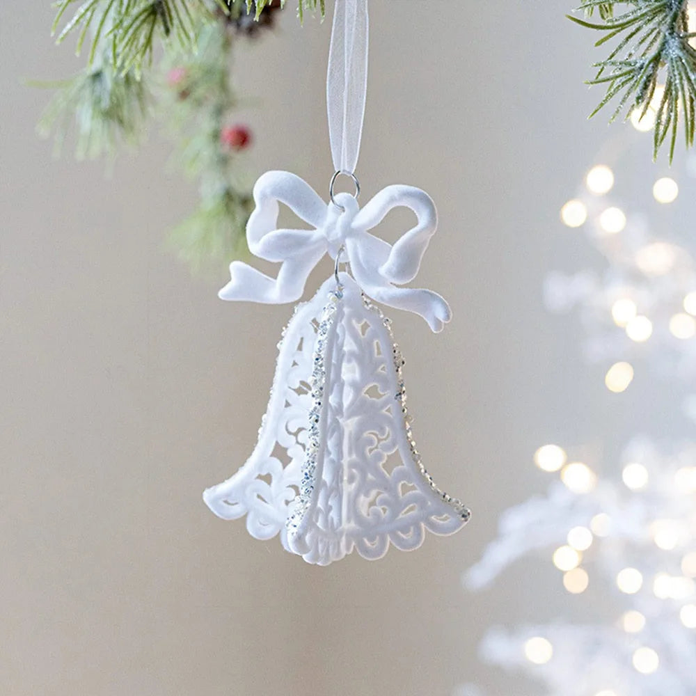 White Christmas Ornaments – Flocking Deer, Wreath & Snowflake