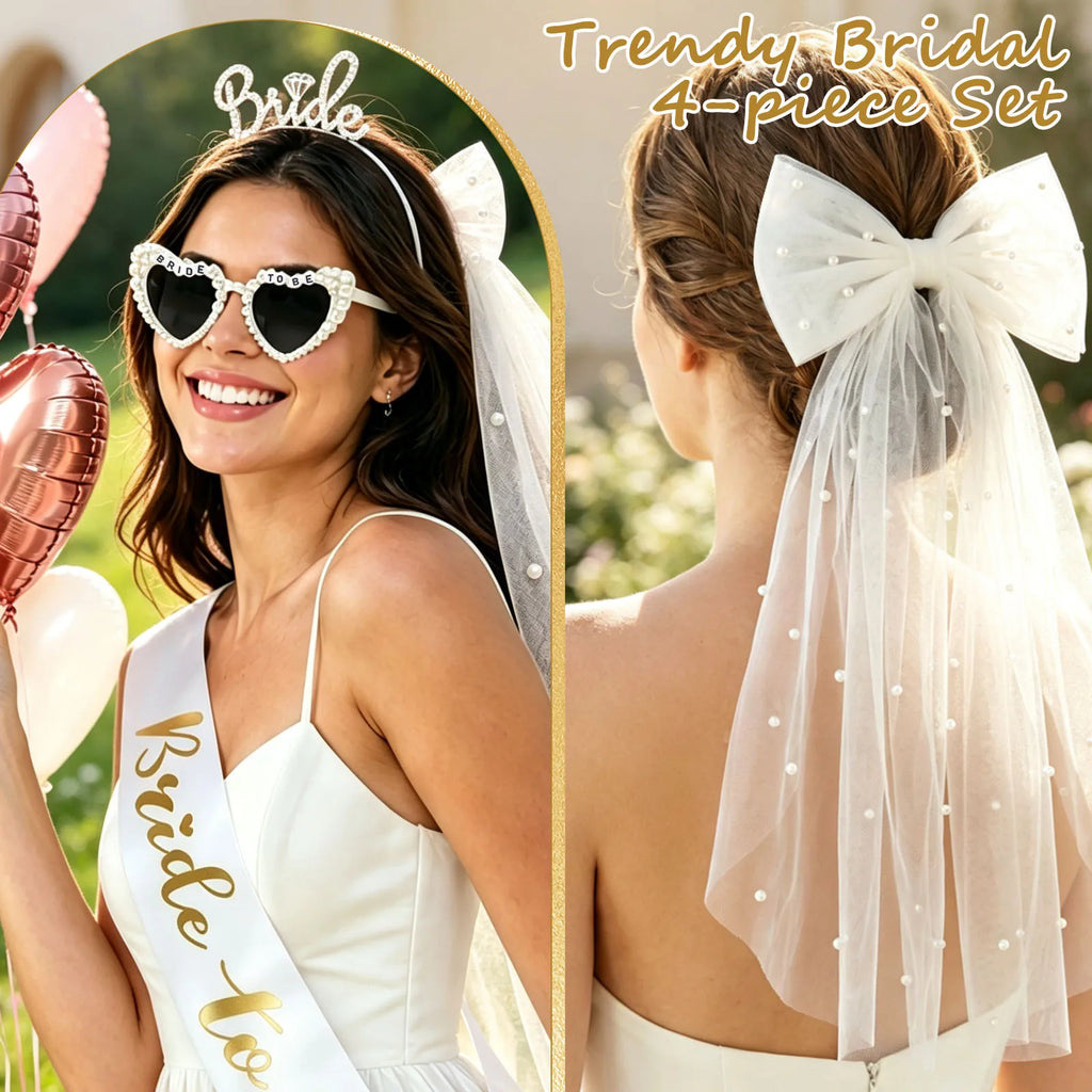 Bride to Be 4-Piece Set – Veil, Sash, Headband & Sunglasses