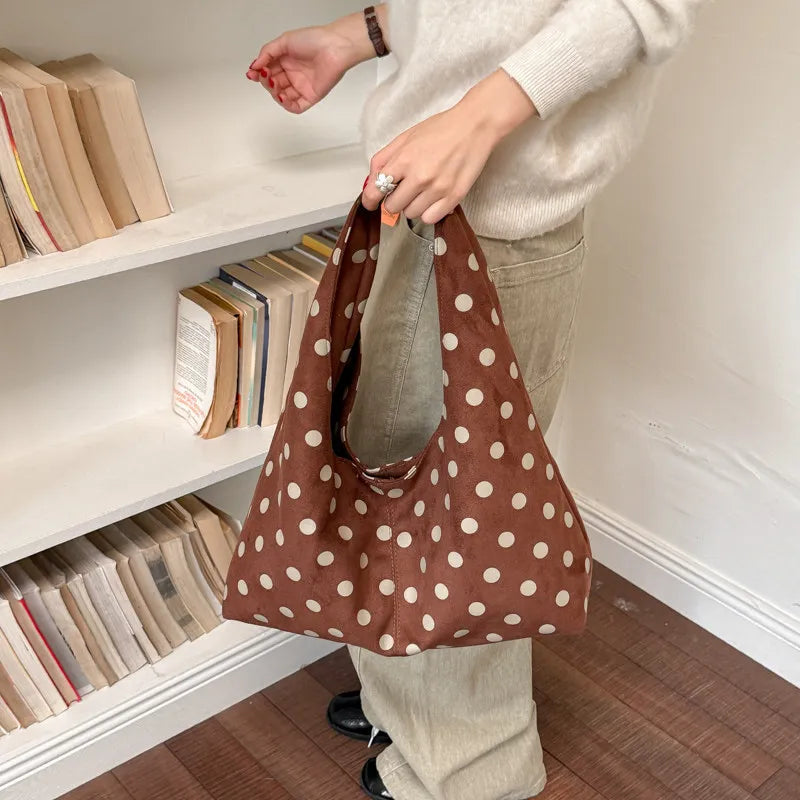 Nixie Faux Suede Polka Dot Tote Bag – Large Shoulder Bag Faux Suede Tote Bag Nixie