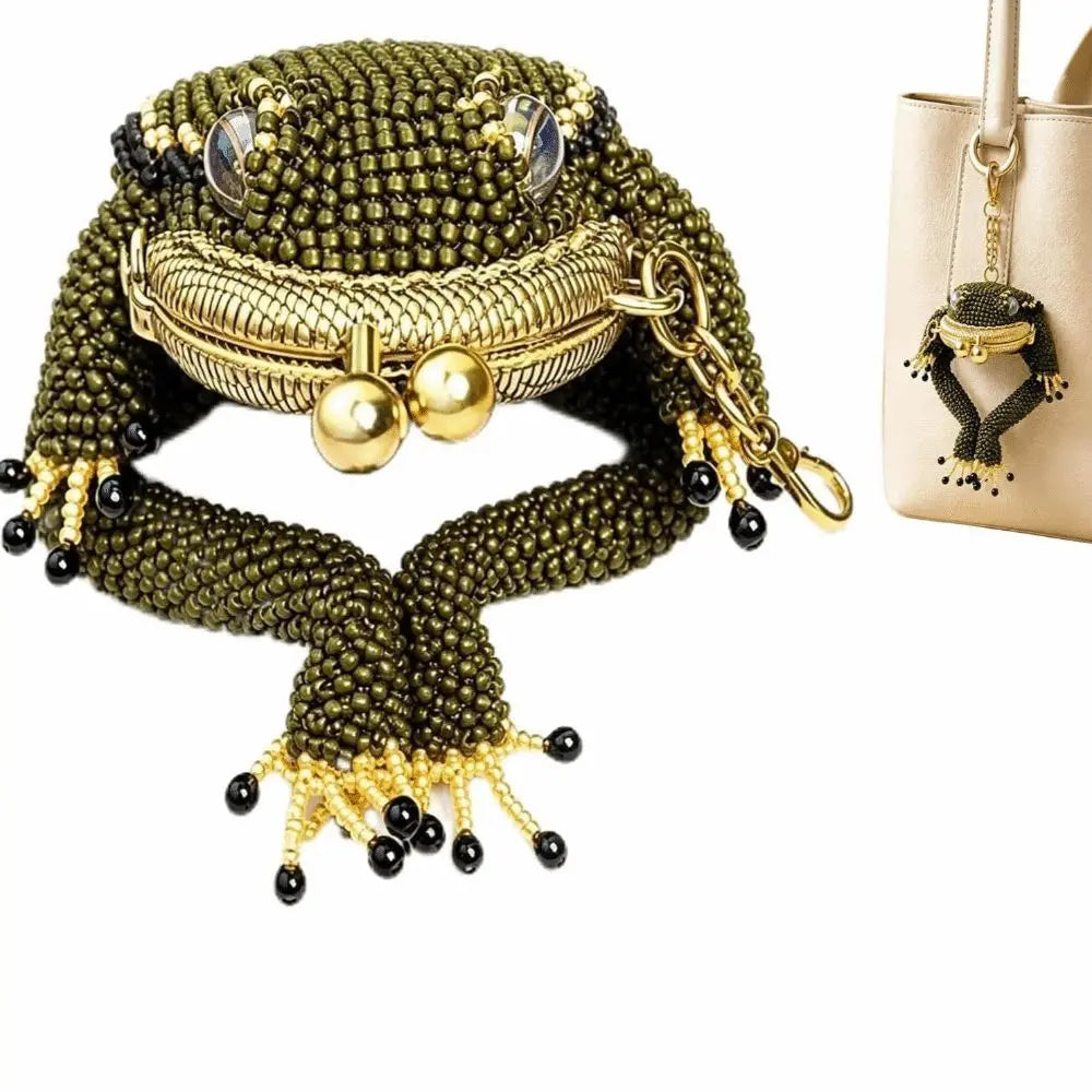3D Beaded Frog Coin Purse Keychain – Cute Kiss Lock Mini Pouch Coin Purse Keychain Nixie