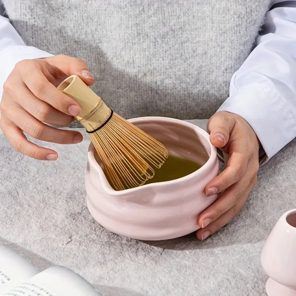 5-Piece Pink Ceramic Matcha Bowl & Whisk Set | Tea Kit Matcha Tea Set Nixie