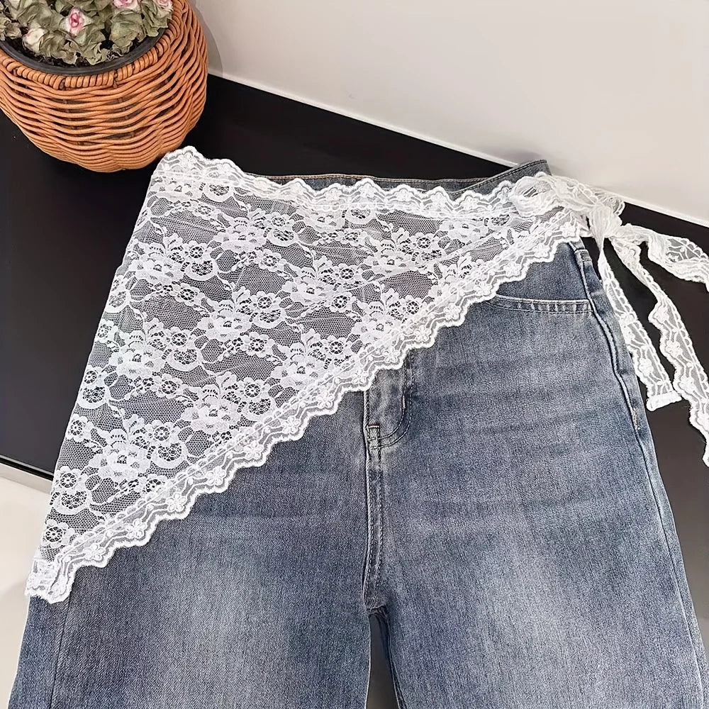Lace Mesh Hair Scarf & Waistband for Women | Floral Knit