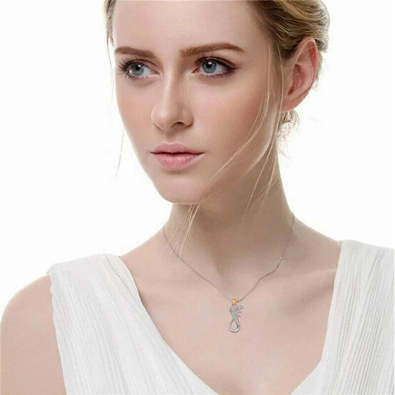 Silver Heart "Moon & Back" Pendant Necklace – Mom Gift Pendant Necklace Nixie