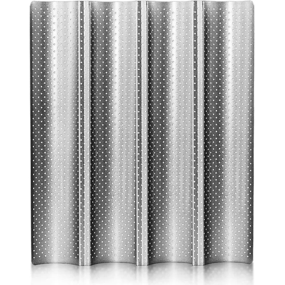 Nonstick Perforated Baguette Bread Pan – 4-Loaf French Bread Tray Baguette Bread Pan Nixie Bread mold Silver