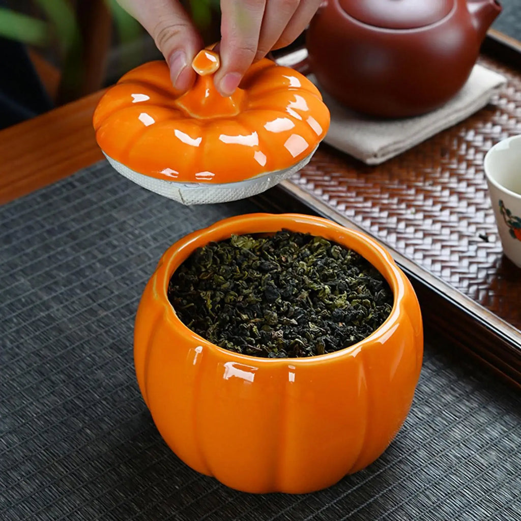 Halloween Ceramic Pumpkin Jar with Lid | Candy & Tea Storage