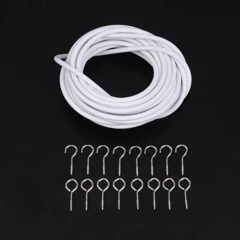 White PVC Steel Curtain Spring Wire with Hooks – 2/3/5/6m Curtain Wire Set Nixie