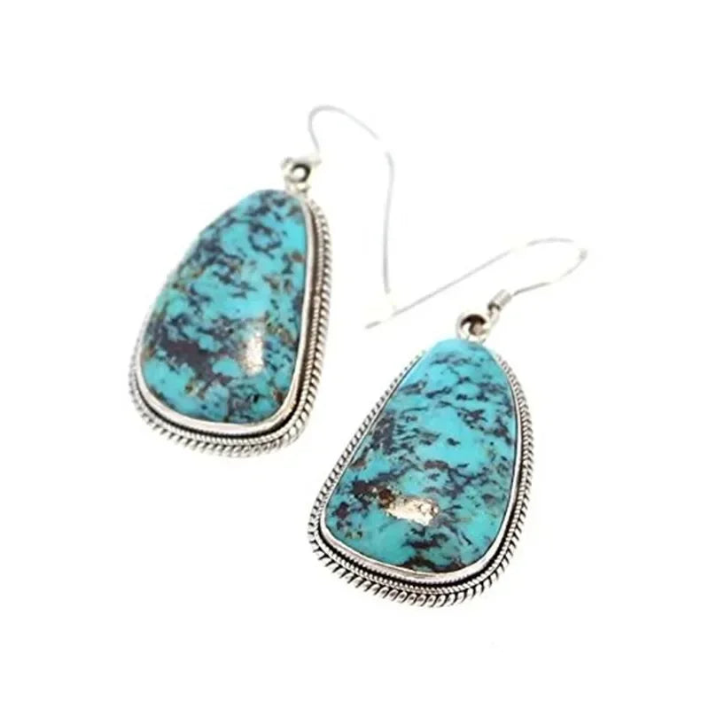 Vintage Silver Turquoise Zircon Hook Dangle Earrings for Women Dangle Earrings Nixie