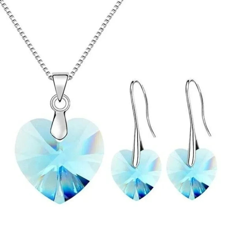 Cubic Zirconia Heart Necklace & Earrings Set – Lake Blue Jewelry Set Nixie LIGHT BLUE
